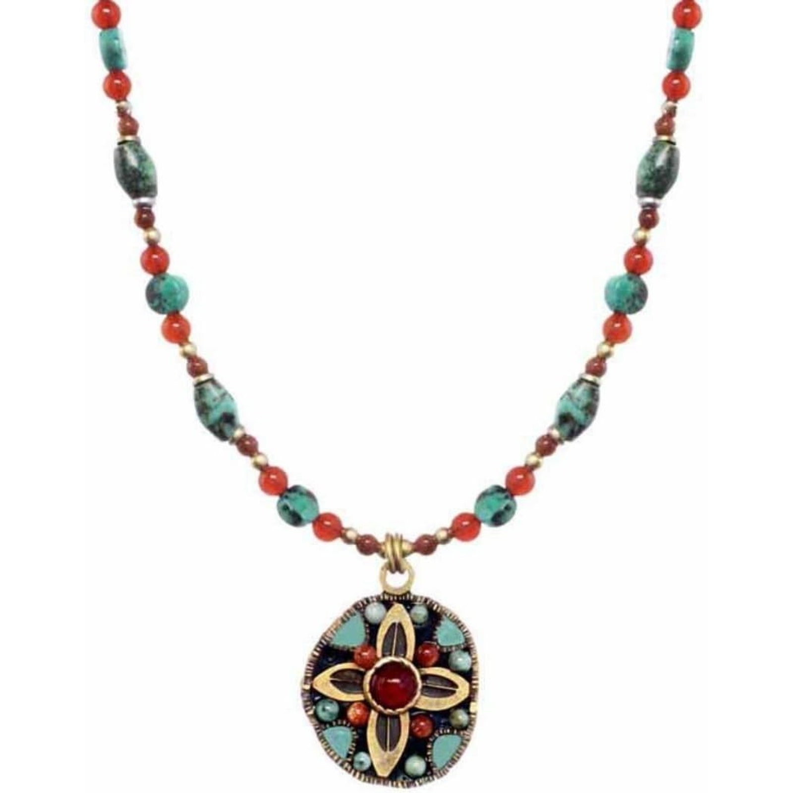 Michal Golan Round Aqua & Orange Mineral Stone Goldtone Necklace Nwt